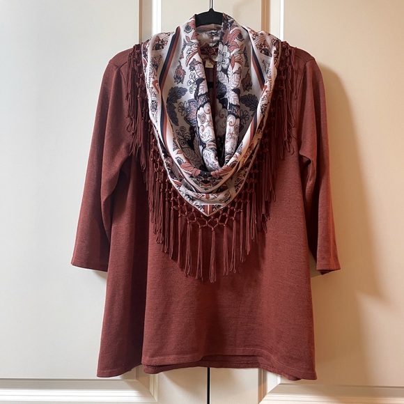 NWOT Style & Co Blouse with Removable Fringe Scarf - Picture 1 of 6